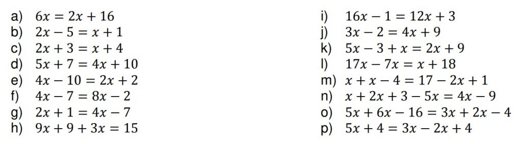 lista de exercicios de matematica equação do 1 grau